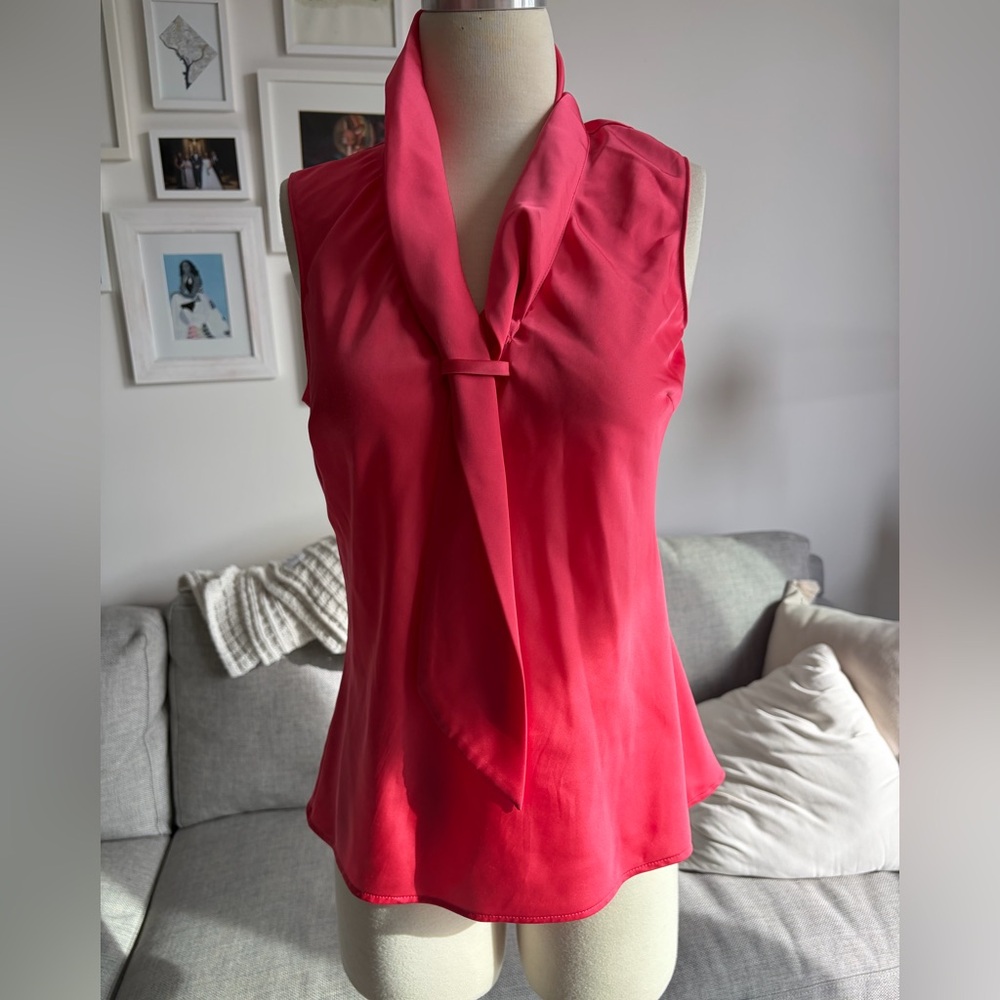 Tahari Chic Satin Scarlet Sleeveless Blouse